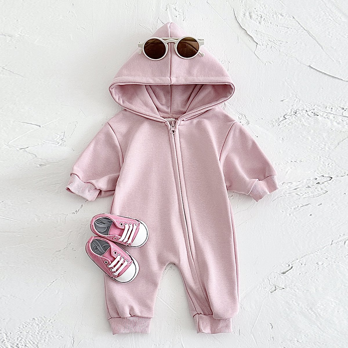 Spring Autumn Warm Intensification Newborns Long Sleeve Hoodie Jumpsuit Baby Zipper Romper Infant Cotton Sleep Clothes