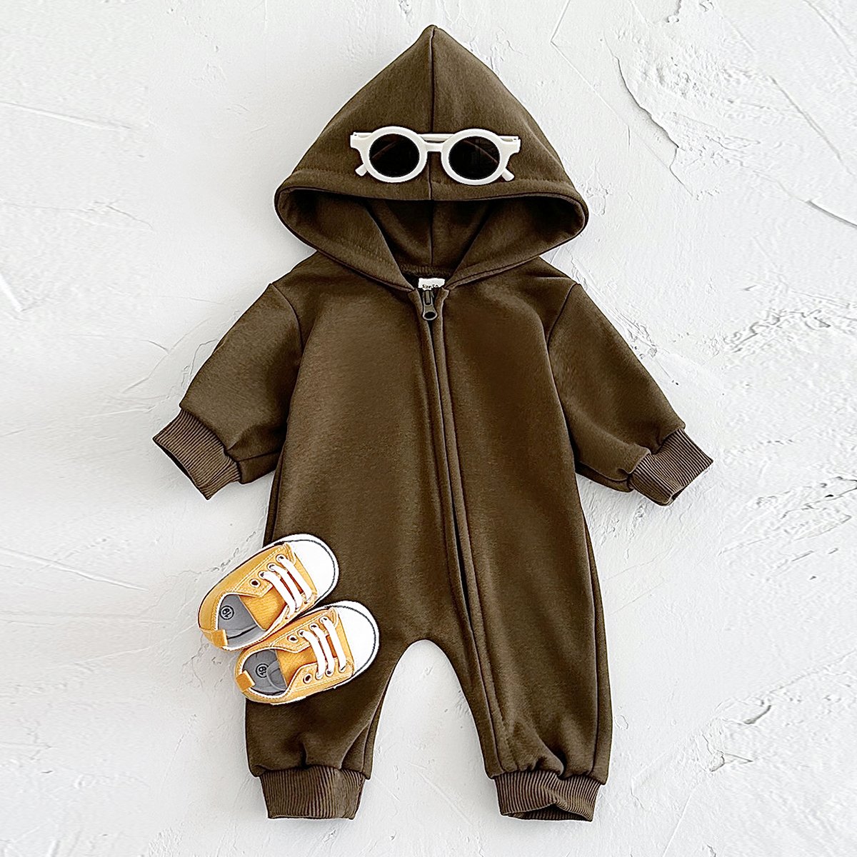 Spring Autumn Warm Intensification Newborns Long Sleeve Hoodie Jumpsuit Baby Zipper Romper Infant Cotton Sleep Clothes