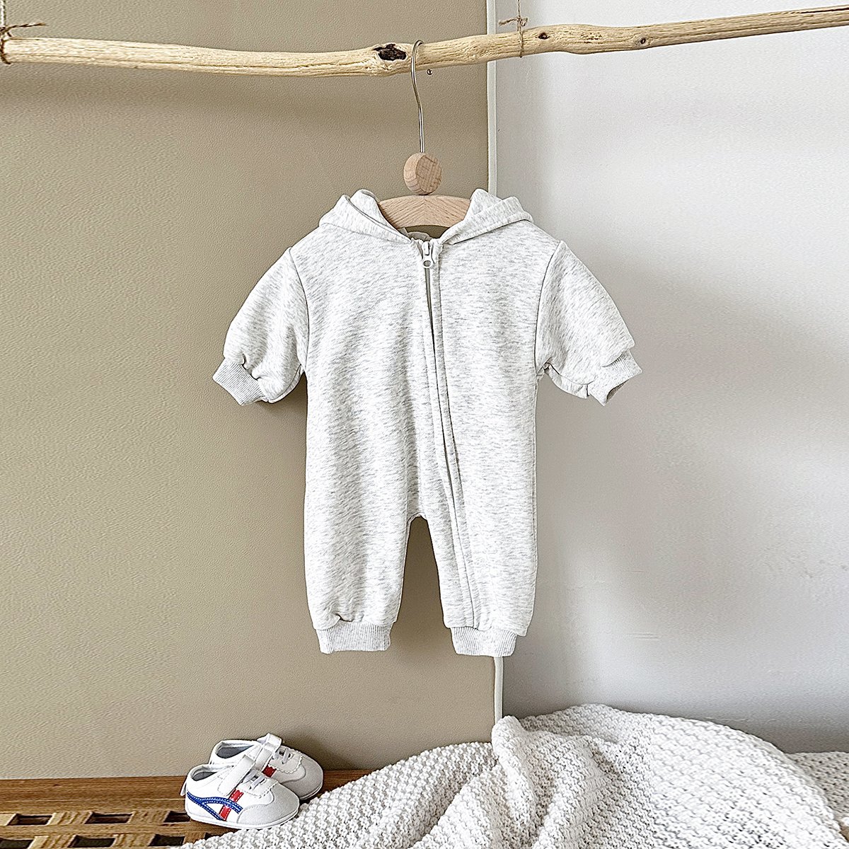 Spring Autumn Warm Intensification Newborns Long Sleeve Hoodie Jumpsuit Baby Zipper Romper Infant Cotton Sleep Clothes
