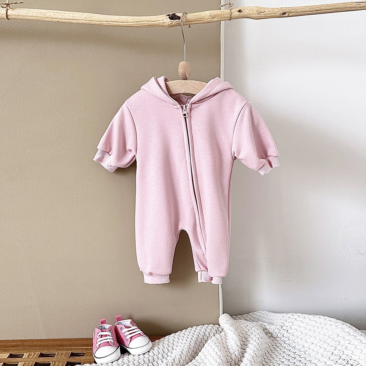 Spring Autumn Warm Intensification Newborns Long Sleeve Hoodie Jumpsuit Baby Zipper Romper Infant Cotton Sleep Clothes