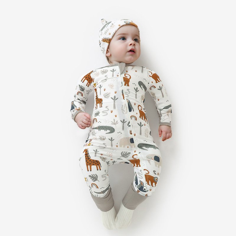 Print bamboo mittens footie baby grow soft cozy zipper baby bamboo baby rompers