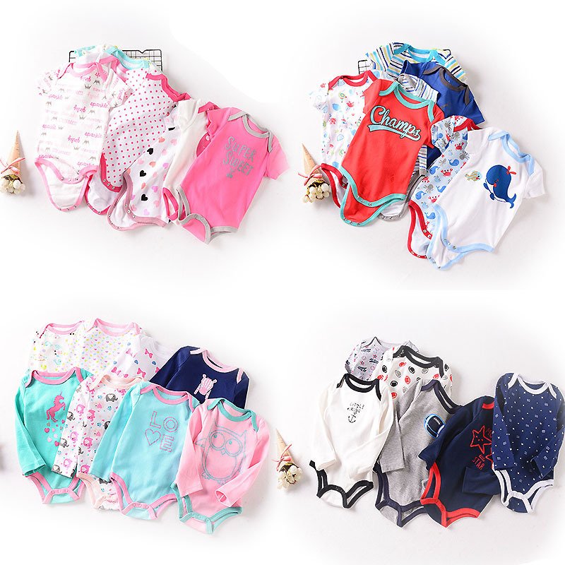 100% Cotton Random Pattern Baby Rompers In Stock or Custom Accepted Newborn Baby Clothes 0-2Y Knitted Bodysuit