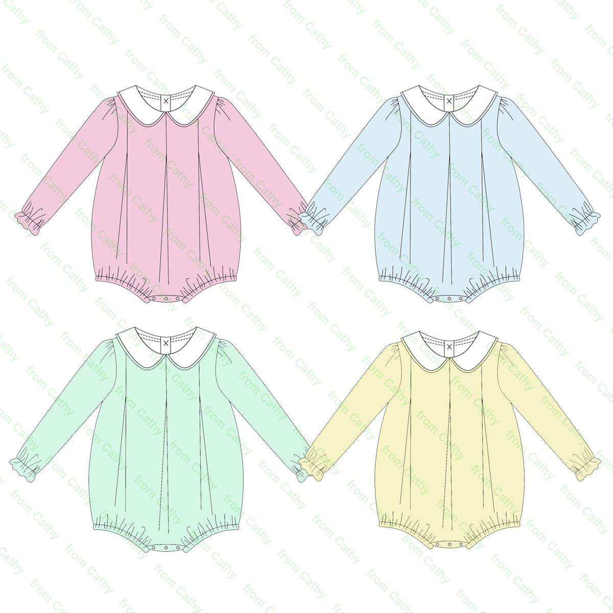 monogram long sleeve cotton baby girls bubble romper peter pan collar pleated plain infant girl winter clothes