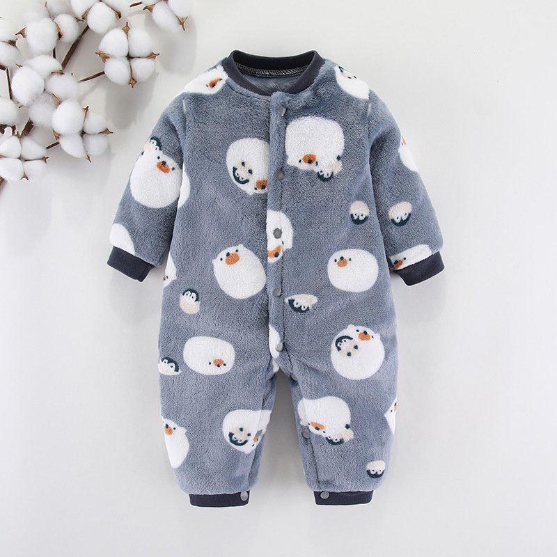 Autumn Baby Romper Velour Thickened Rompers For Boys And Girls Coral Velvet Flannel Warm One-piece Pajamas