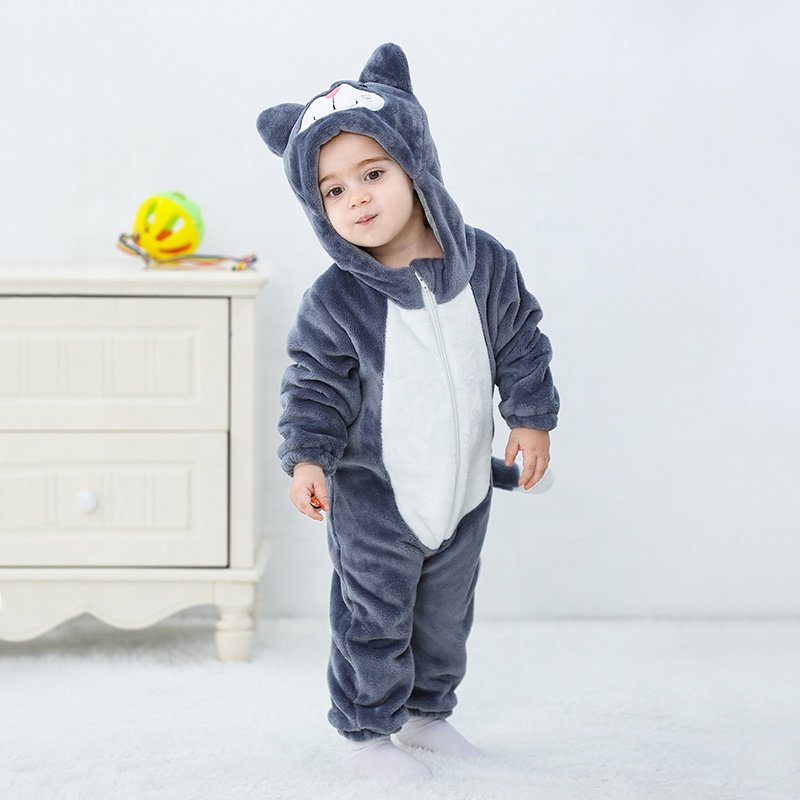 TONWHAR Wholesale Customized Kids Christmas outfit Children Flannel Cat Jumpsuit Baby Overalls