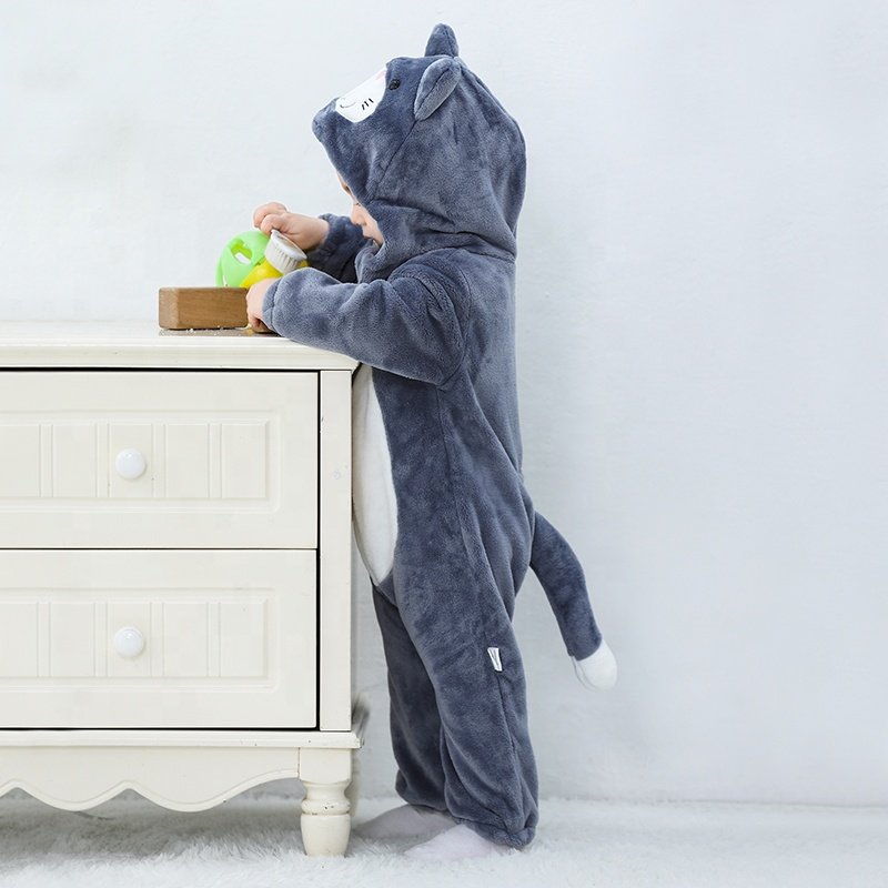 TONWHAR Wholesale Customized Kids Christmas outfit Children Flannel Cat Jumpsuit Baby Overalls