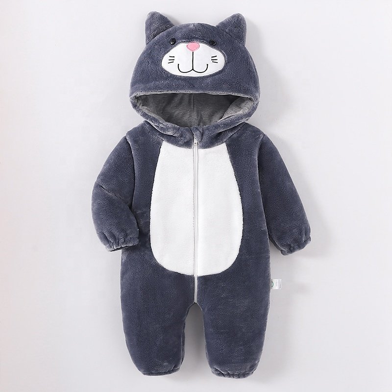TONWHAR Wholesale Customized Kids Christmas outfit Children Flannel Cat Jumpsuit Baby Overalls