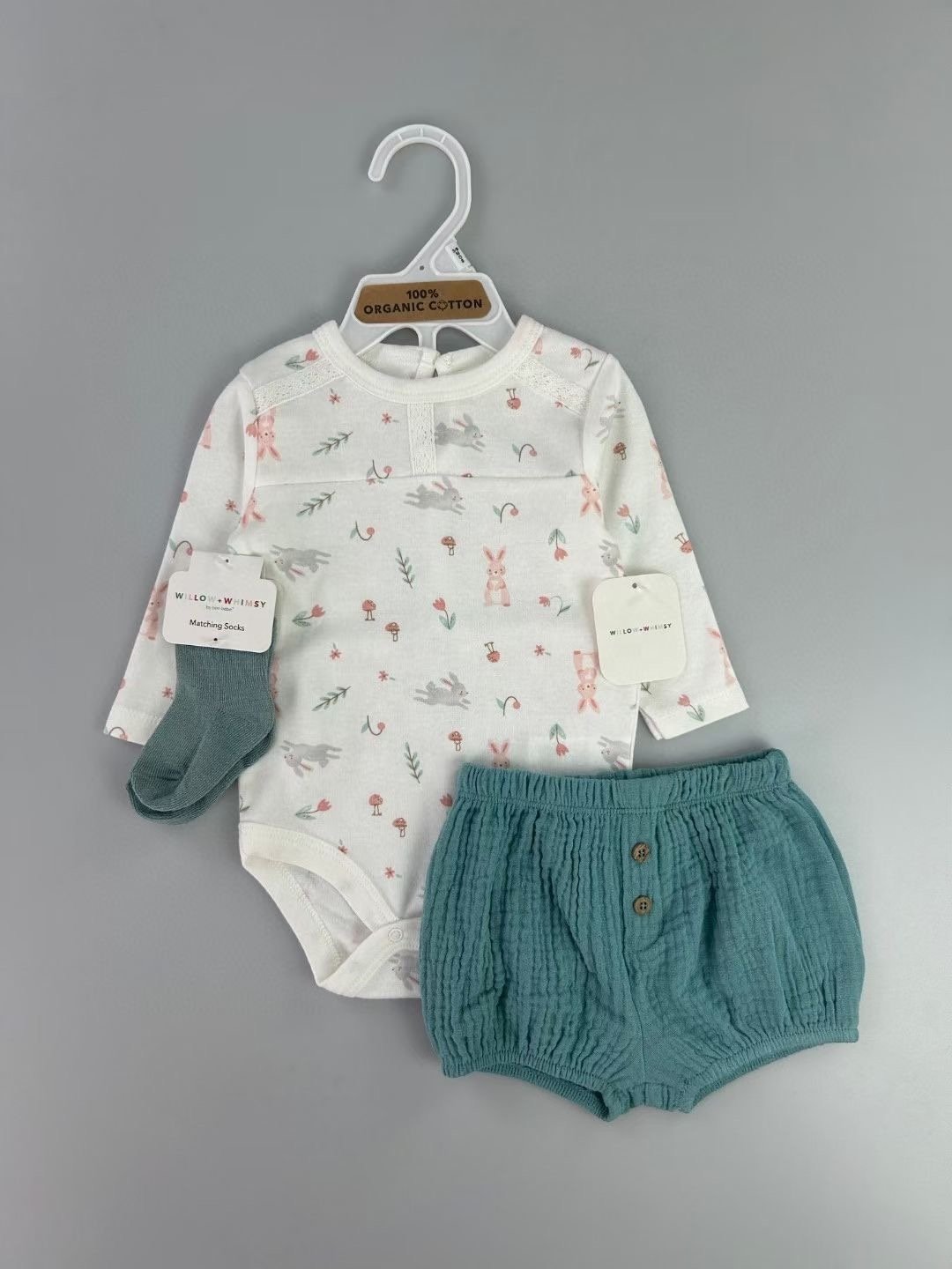 Men's and women's short-sleeved tops and shorts 3-piece cotton children's candy color casual suit children's wear 3-12 months