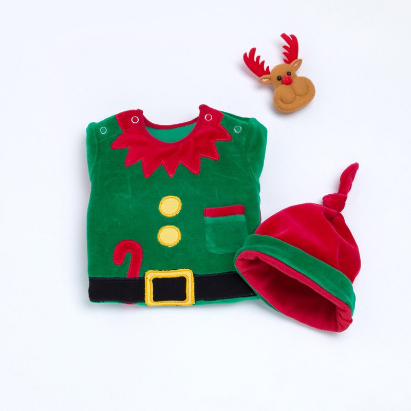 Christmas Comfortable Onesie For Kids Long Sleeves Cosplay Red Green Jumpsuit Cotton Baby Clothes Rompers Coral Velvet