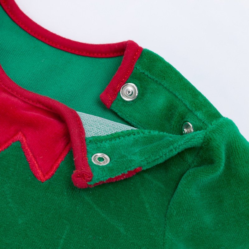 Christmas Comfortable Onesie For Kids Long Sleeves Cosplay Red Green Jumpsuit Cotton Baby Clothes Rompers Coral Velvet