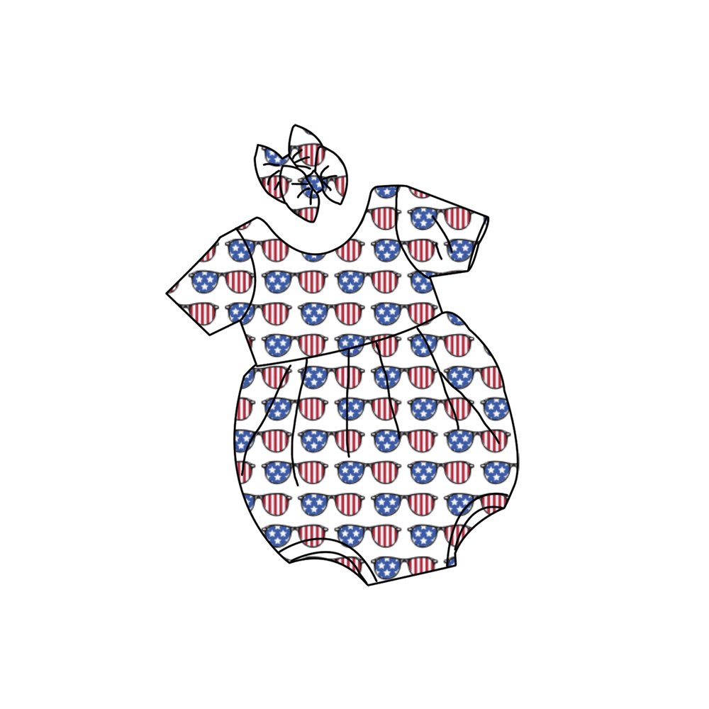 Qingli OEM Boutique Baby 4th Of July Firework Printed Short Sleeve Jumpsuit Baby Sweatshirt Romper