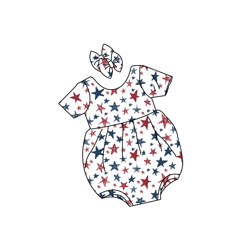 Qingli OEM Boutique Baby 4th Of July Firework Printed Short Sleeve Jumpsuit Baby Sweatshirt Romper