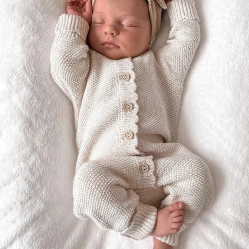 2024 New 100% Organic Cotton White Knitted Baby Jumpsuit Wholesales Custom Newborn Baby Romper