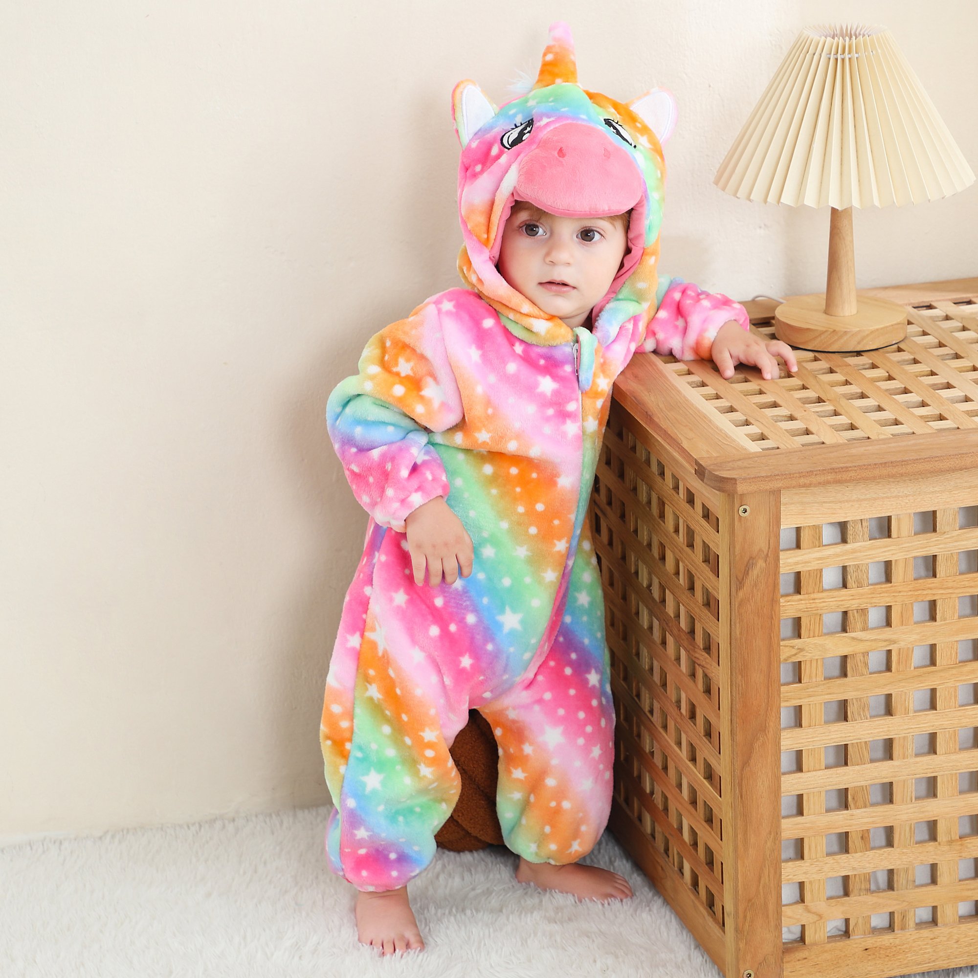 MICHLEY Flannel Double Zipper Cute Animal Shape 0-3 Year Old Baby Girls Jumpsuit Autumn and Winter Baby Rompers