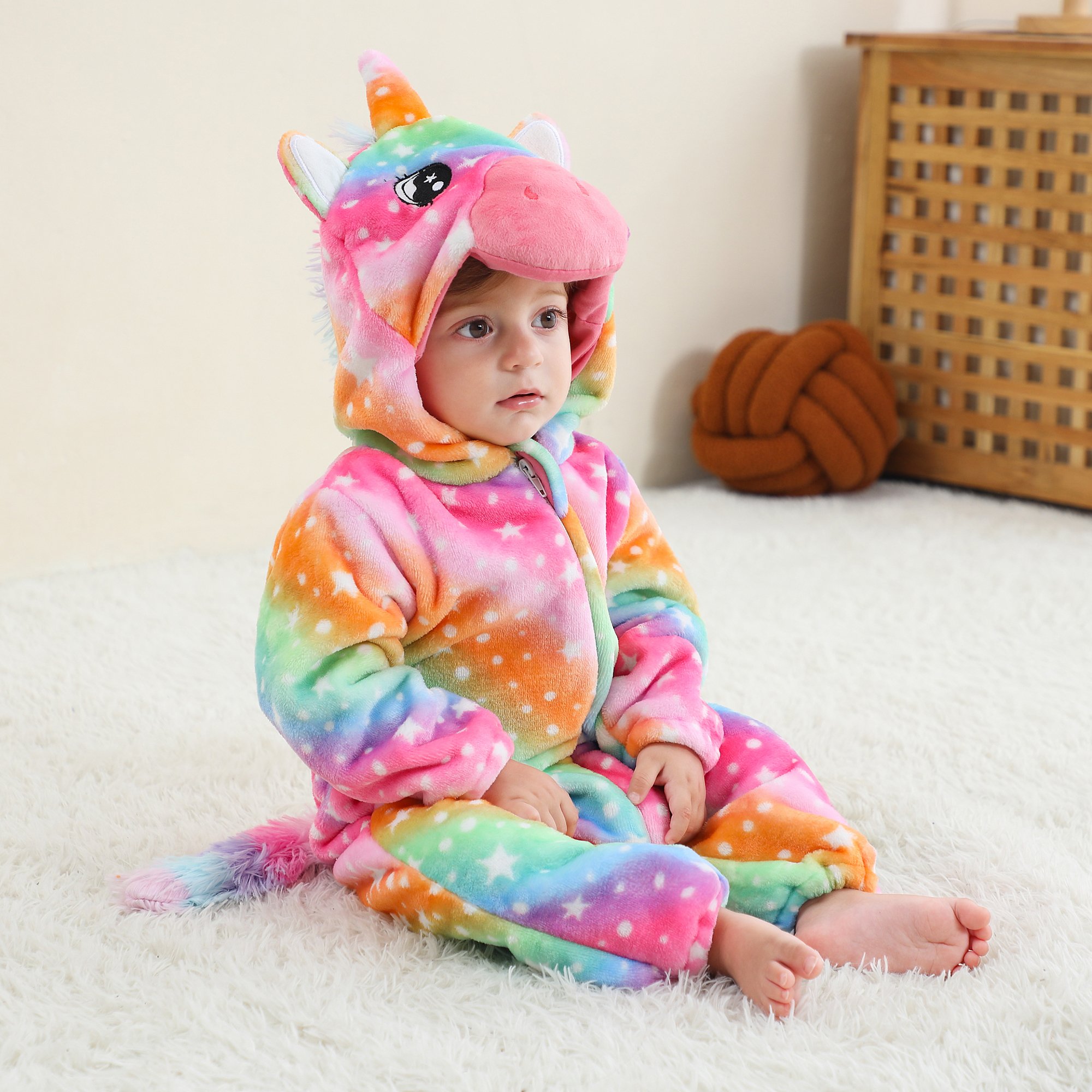 MICHLEY Flannel Double Zipper Cute Animal Shape 0-3 Year Old Baby Girls Jumpsuit Autumn and Winter Baby Rompers