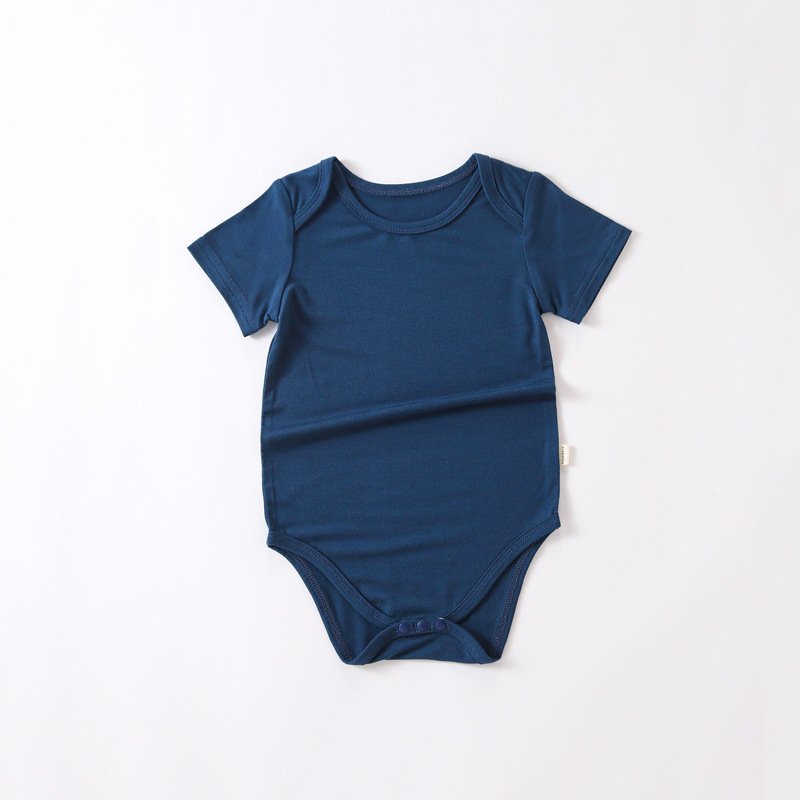 New Customize Solid colors Bamboo Viscose baby onesie Short sleeve toddler clothing Soft Button baby boy romper
