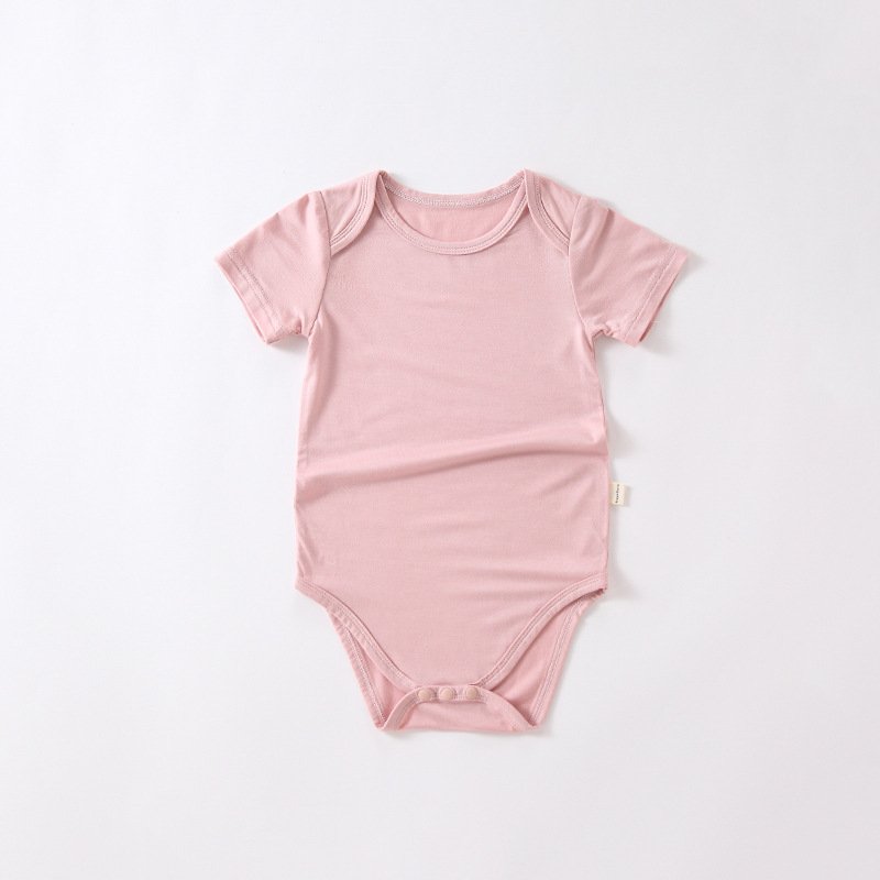 New Customize Solid colors Bamboo Viscose baby onesie Short sleeve toddler clothing Soft Button baby boy romper