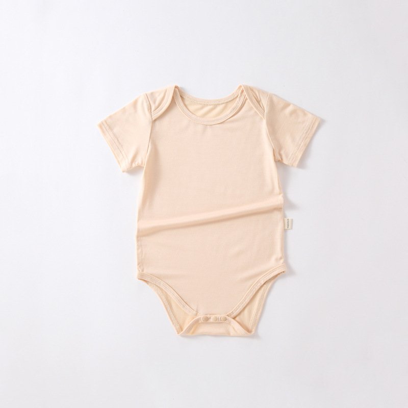 New Customize Solid colors Bamboo Viscose baby onesie Short sleeve toddler clothing Soft Button baby boy romper