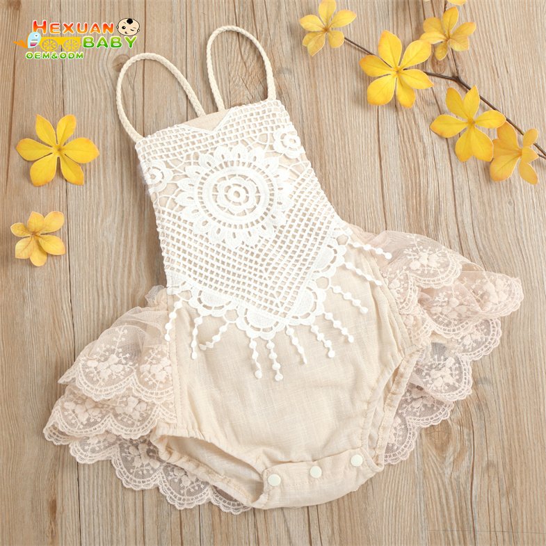 2024 Korean Romper Baby Lace-up Cotton Breathable Mesh Lace Baby Girls' Rompers Baby Summer Clothes
