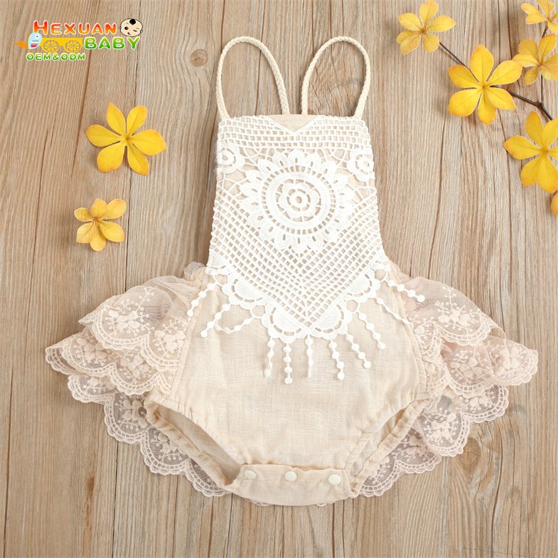 2024 Korean Romper Baby Lace-up Cotton Breathable Mesh Lace Baby Girls' Rompers Baby Summer Clothes