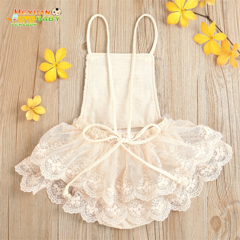 2024 Korean Romper Baby Lace-up Cotton Breathable Mesh Lace Baby Girls' Rompers Baby Summer Clothes