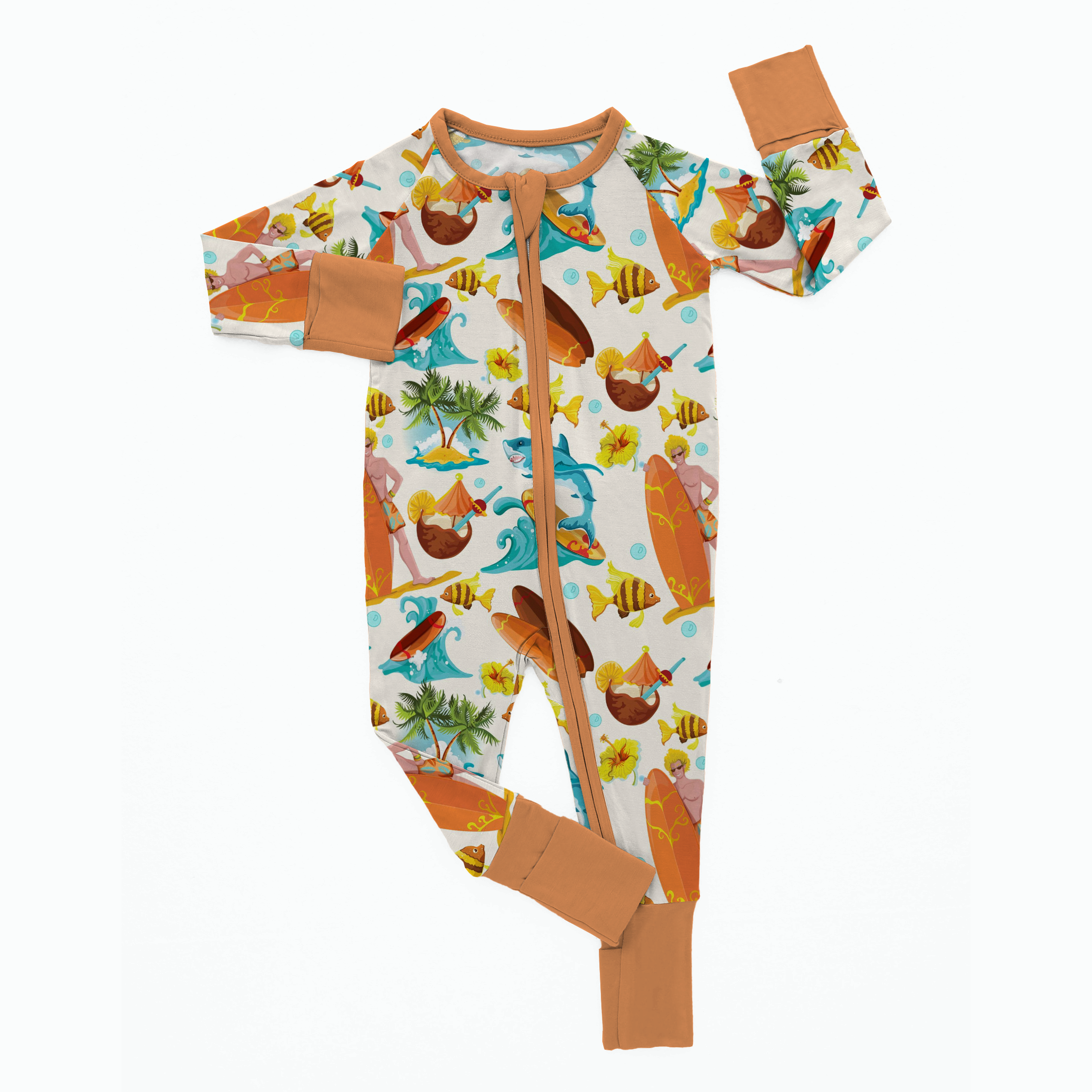 Custom Logo Spring Baby Zipper Rompers Toddler Soft Bamboo Fiber Long Sleeve Fold-Over Cuffs Cute Bamboo Baby Clothes For Infant