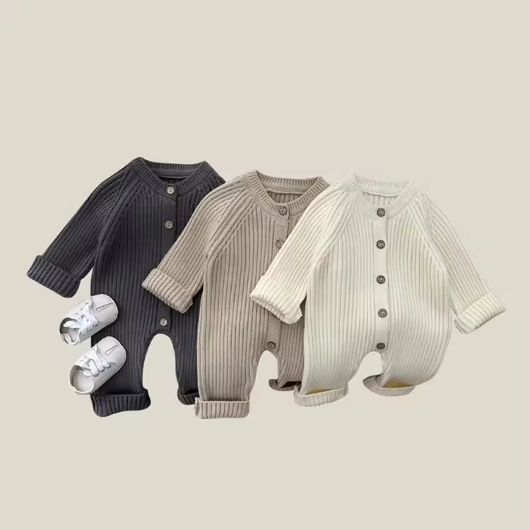 New Spring Autumn Baby Jumpsuit Boys and Girls Solid Color Knitted Romper Clothes Infant Neutral Jumpsuit