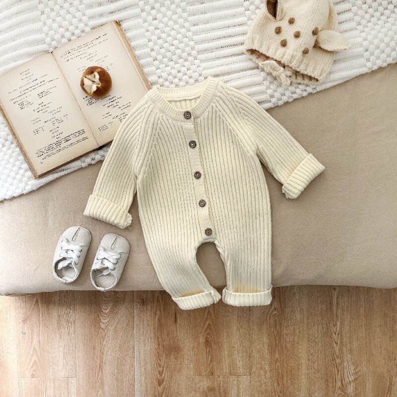 New Spring Autumn Baby Jumpsuit Boys and Girls Solid Color Knitted Romper Clothes Infant Neutral Jumpsuit