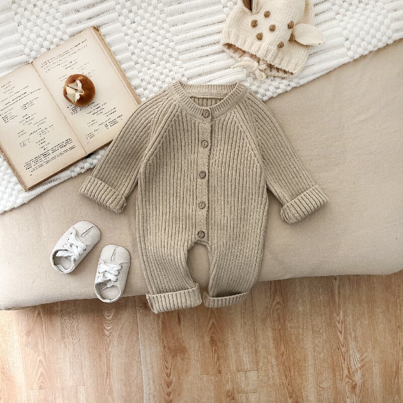 New Spring Autumn Baby Jumpsuit Boys and Girls Solid Color Knitted Romper Clothes Infant Neutral Jumpsuit