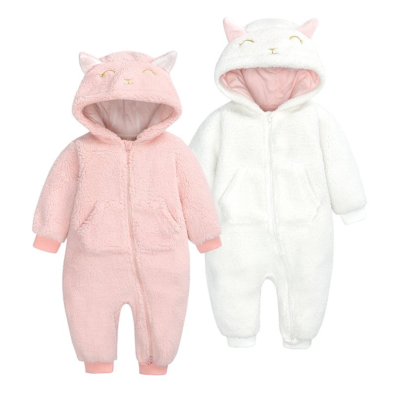 2024 new baby clothes baby Romper winter coral fleece thick cartoon jumpsuit