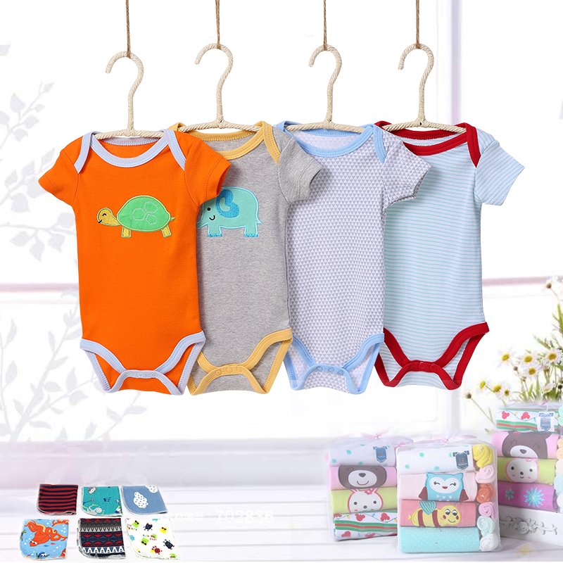 Tedmimak cotton baby boy's girl's clothes newborn short sleeve bodysuit infant Baby rompers set with small Sweat wholesale