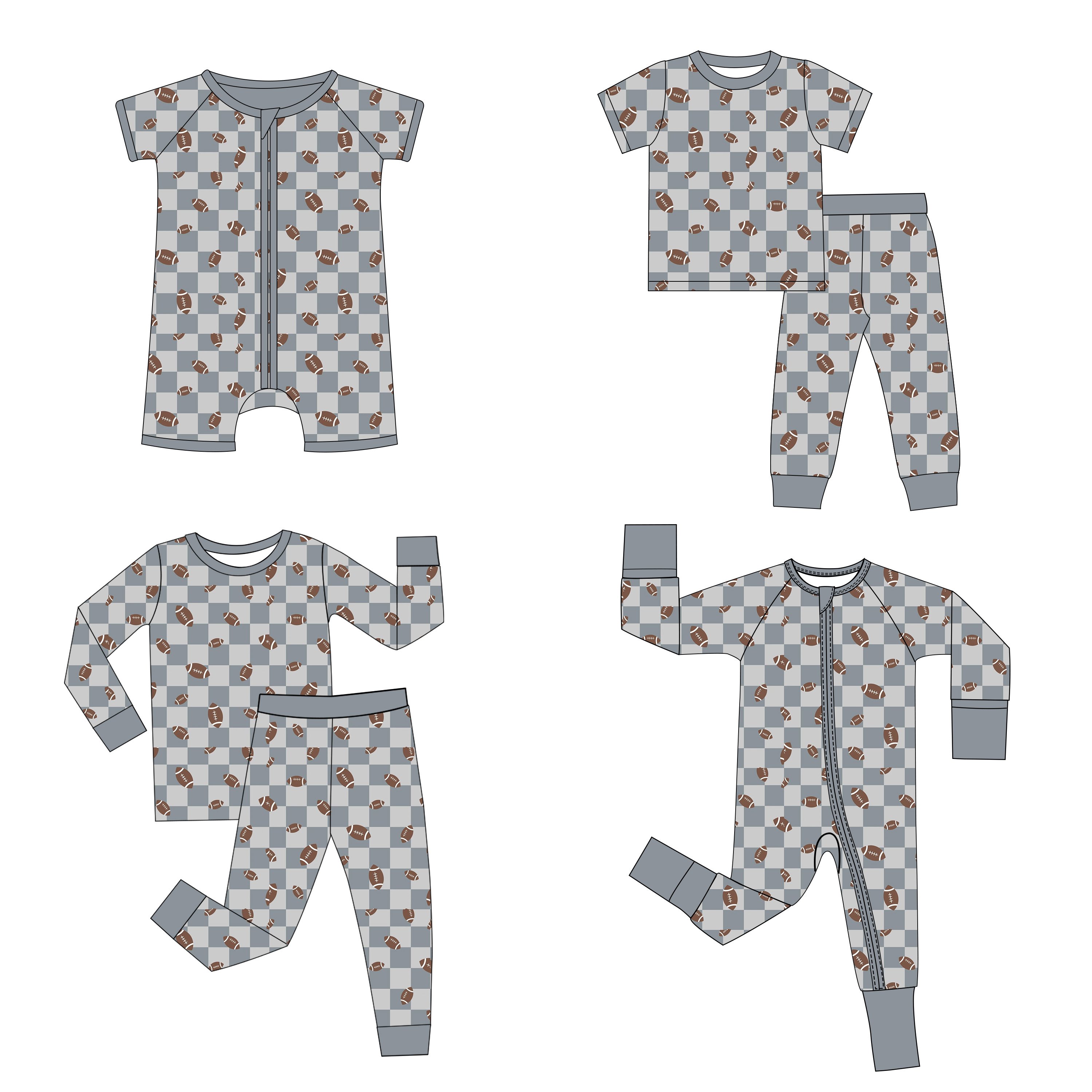 Baby boy girl Bamboo Fabric pajamas Long Sleeve Zip Romper custom size Unisex Infant football romper