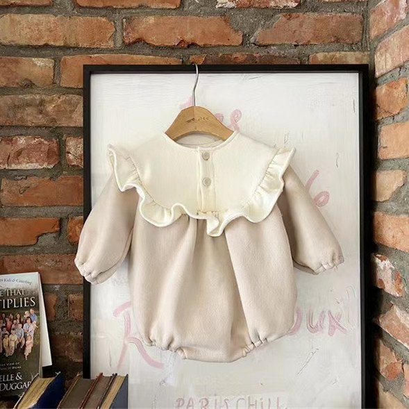 65165 wholesale baby toddler girls clothing Lace Babydoll Collar Lapel Long Sleeve Sweatshirt baby rompers knit romper