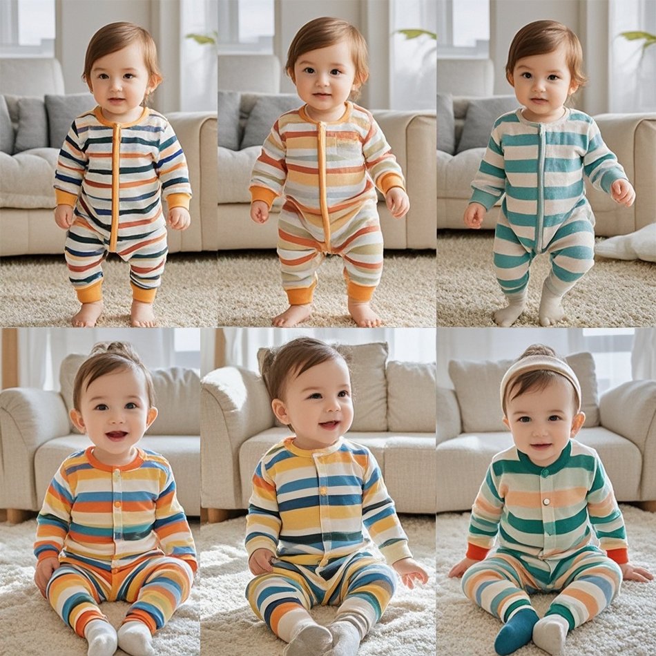 Customize Wholesale Colorful Striped Baby Romper Set Unisex Bamboo Girl Boy Long Sleeve Organic Cotton Romper Baby Clothes