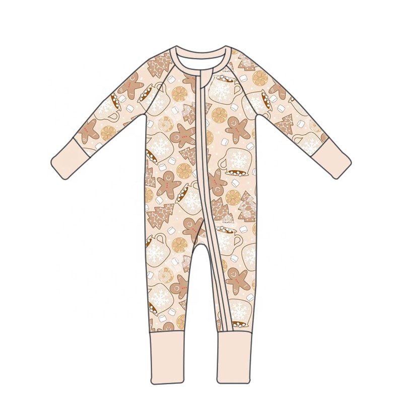 Bamboo fiber children's clothing marine animal printed four legged jumpsuit for newborns YKK zipper romper for babies