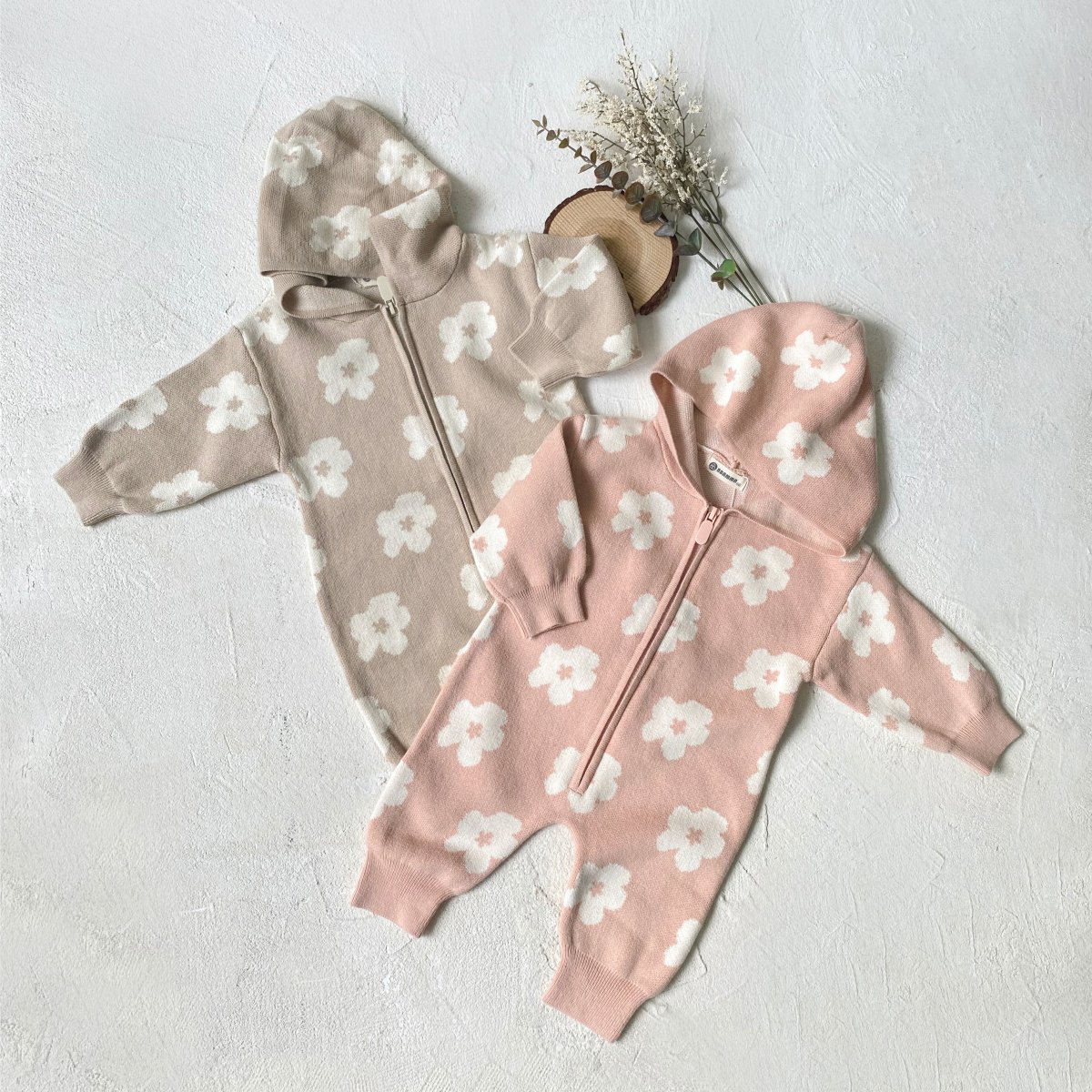 Autumn and winter jumper onesie men and women baby flowers zip hooded long-sleeved long climbing Baby romper
