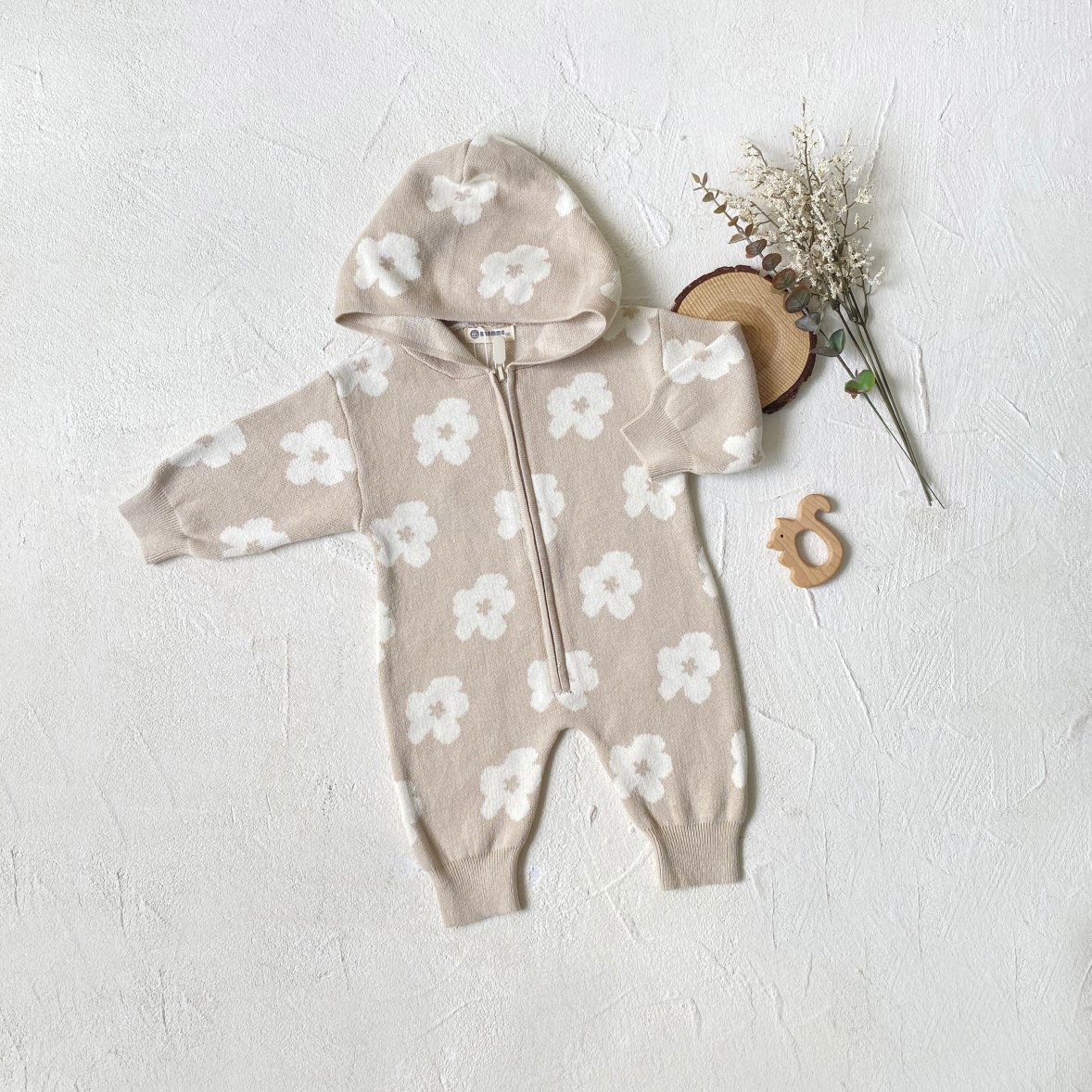 Autumn and winter jumper onesie men and women baby flowers zip hooded long-sleeved long climbing Baby romper