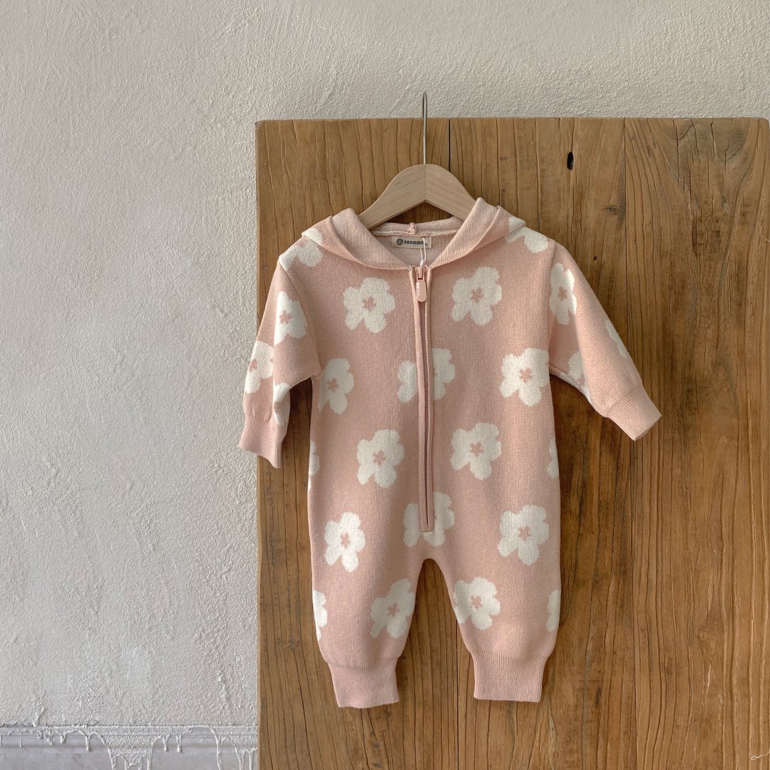 Autumn and winter jumper onesie men and women baby flowers zip hooded long-sleeved long climbing Baby romper