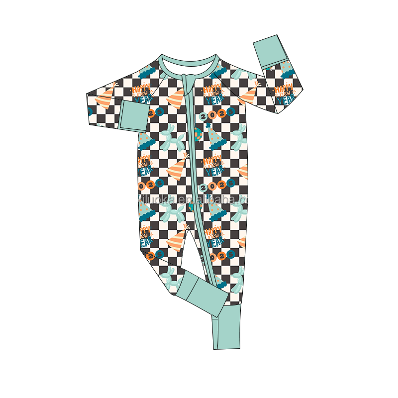 OEM Boutique Newborn Baby Long Sleeve Bamboo Christmas Pajamas Soft Baby Girl Zip Footie Romper