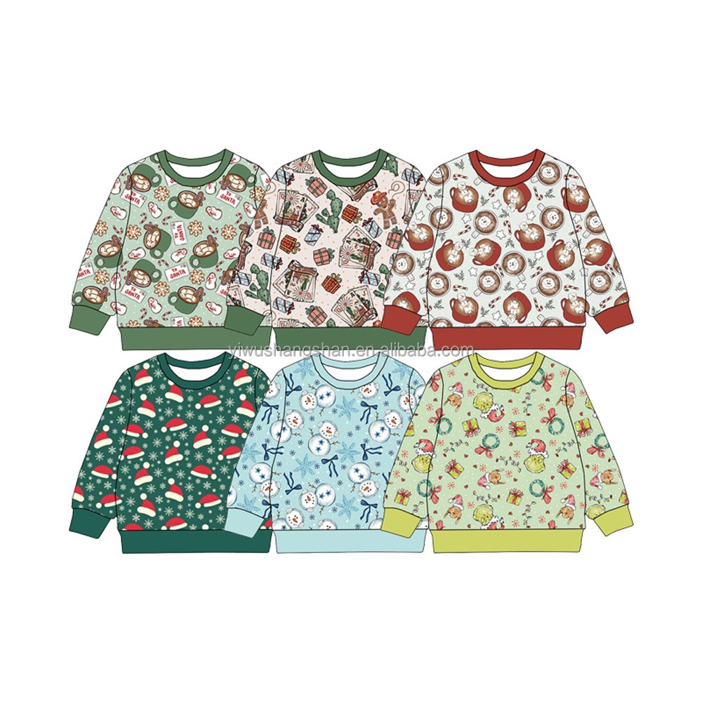 Wholesale Christmas Pattern Toddler Baby Romper Long Sleeve French Terry Fabric Kids Baby Sweatshirt Leotard