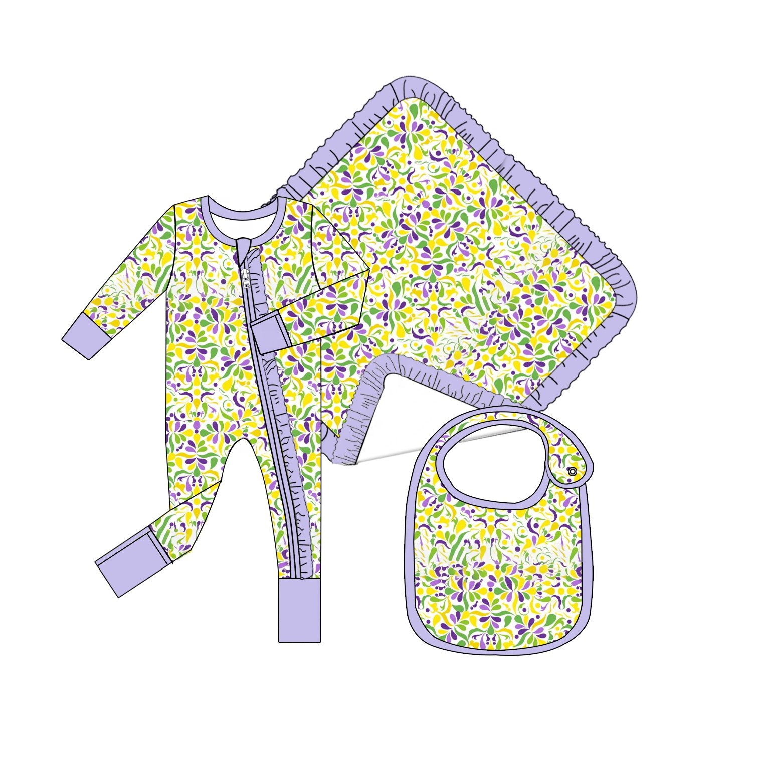 Wholesale custom baby romper pajamas kids clothes fast production time mardi gras bamboo girls romper