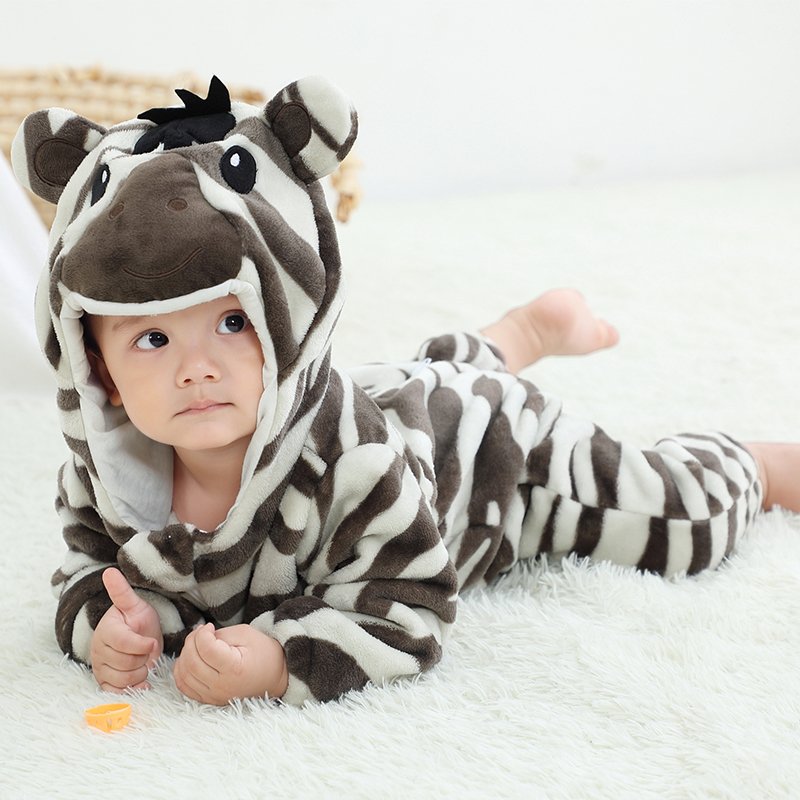 Michley 2023 Hot Sale Cartoon Baby Hooded Clothes Soft Flannel Animal Baby Romper