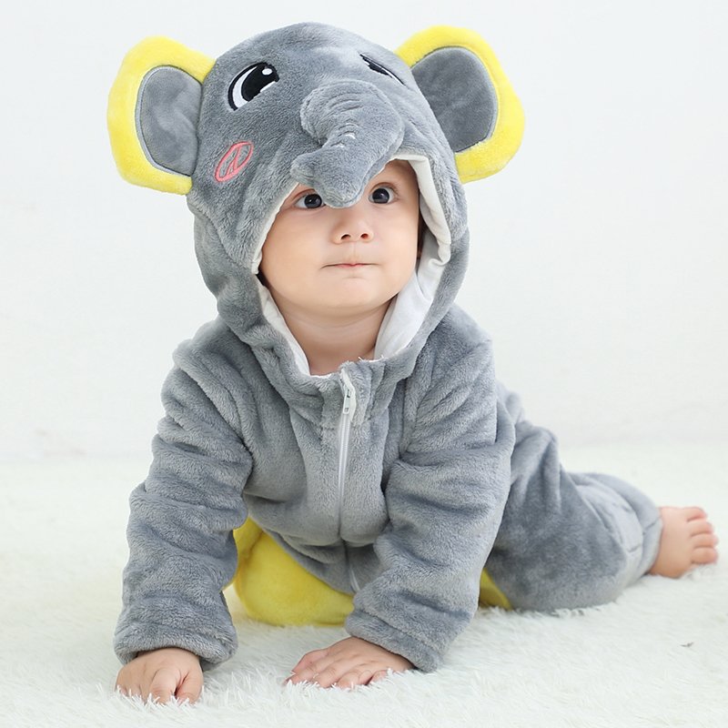 Michley 2023 Hot Sale Cartoon Baby Hooded Clothes Soft Flannel Animal Baby Romper