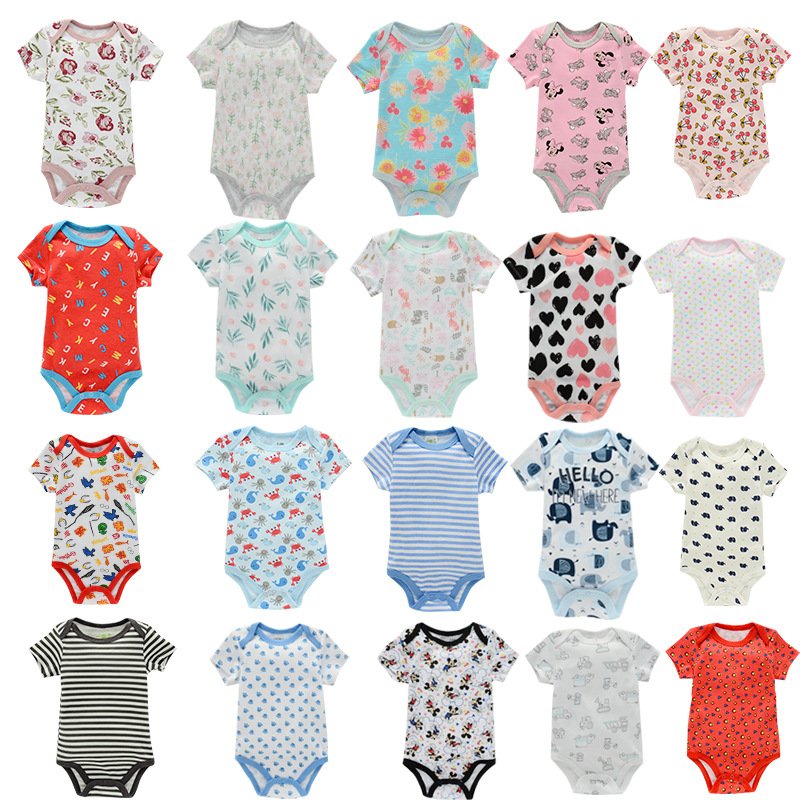 Wholesale Newborn Girls Boys Clothes Short Sleeve Body Baby Romper Bodysuit Suit Jumpsuit Full Customized Logo Casual Cotton