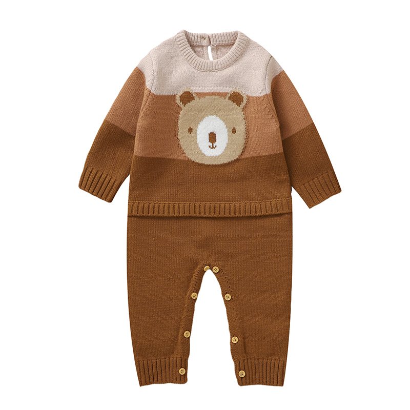 Mimixiong Newborn Baby Romper Jacquard Bear Long Sleeve Knitted Baby Clothes
