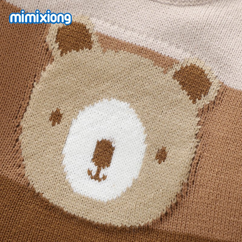 Mimixiong Newborn Baby Romper Jacquard Bear Long Sleeve Knitted Baby Clothes