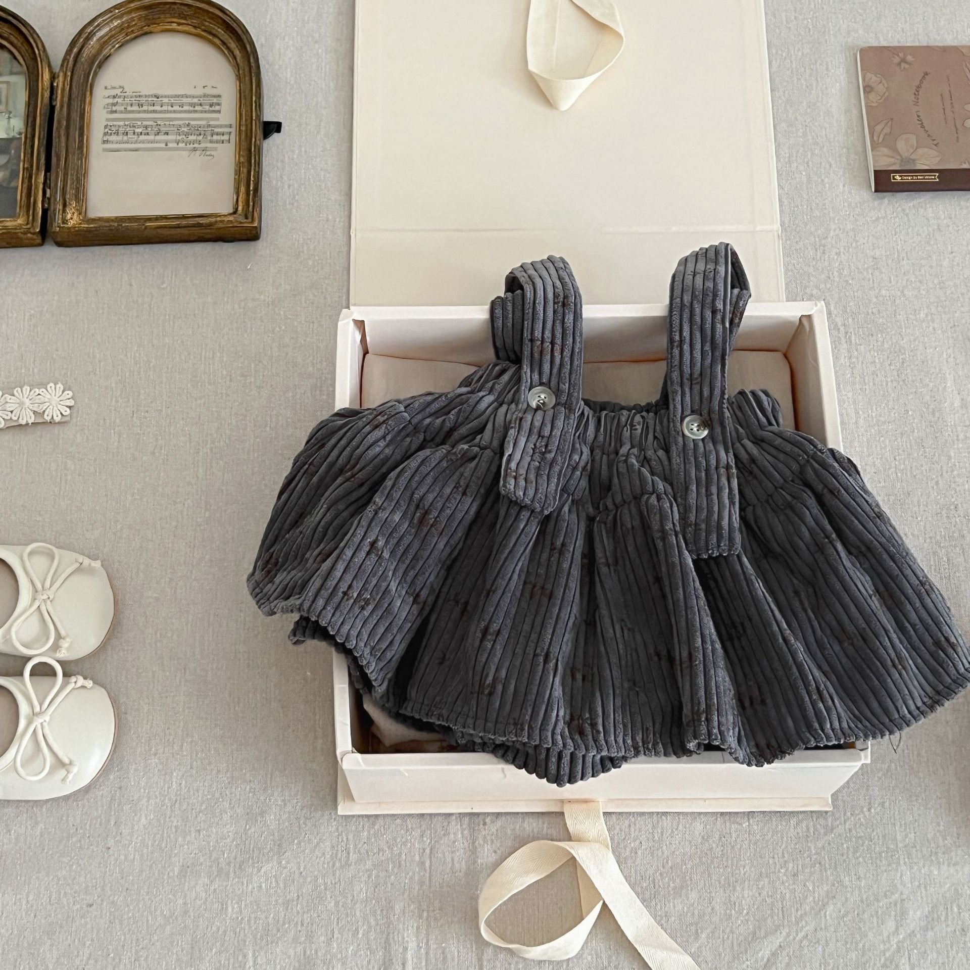 Spring Autumn Newborn Baby Girls' Flower Corduroy Halter Dress Romper Infant Toddler Kids Long Sleeve Top Clothing Sets