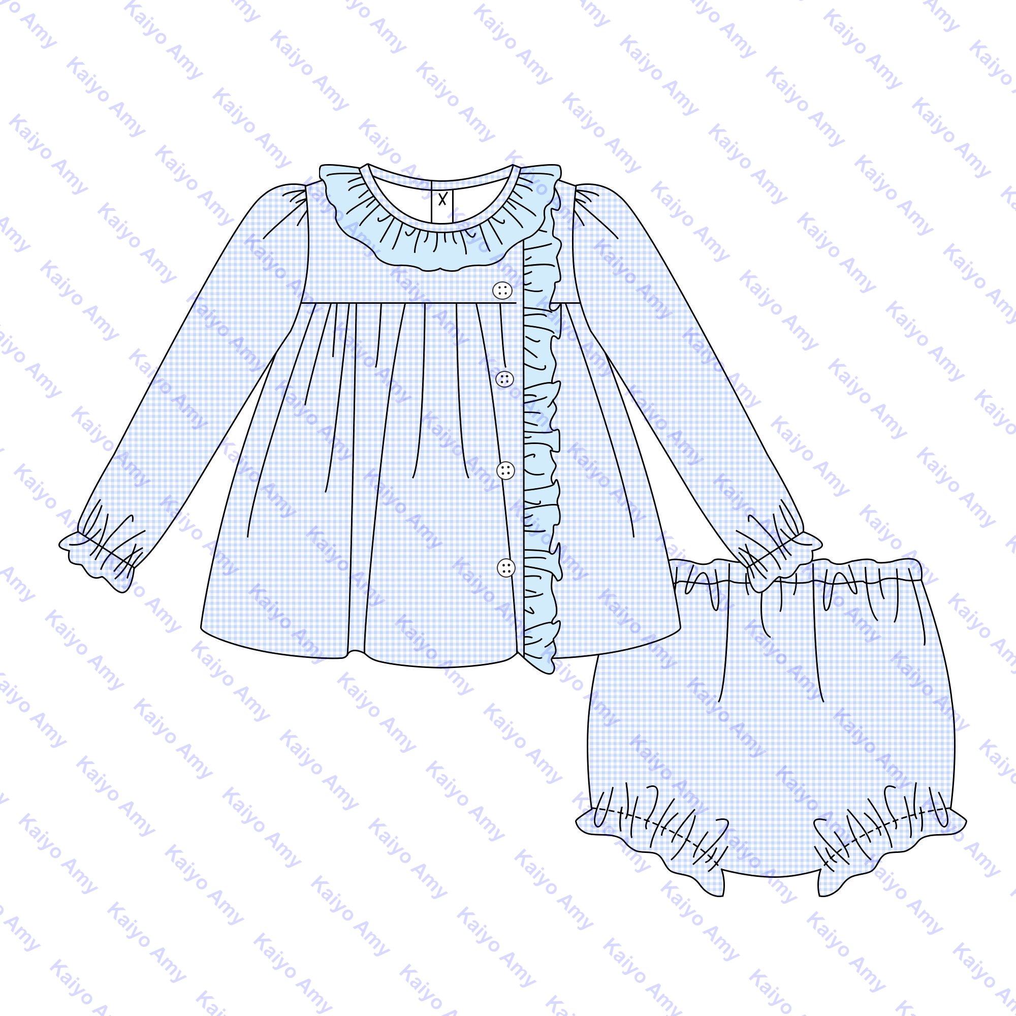 Embroidered woven micro gingham wholesale baby rompers ruffle collar puffy long sleeve bubble romper