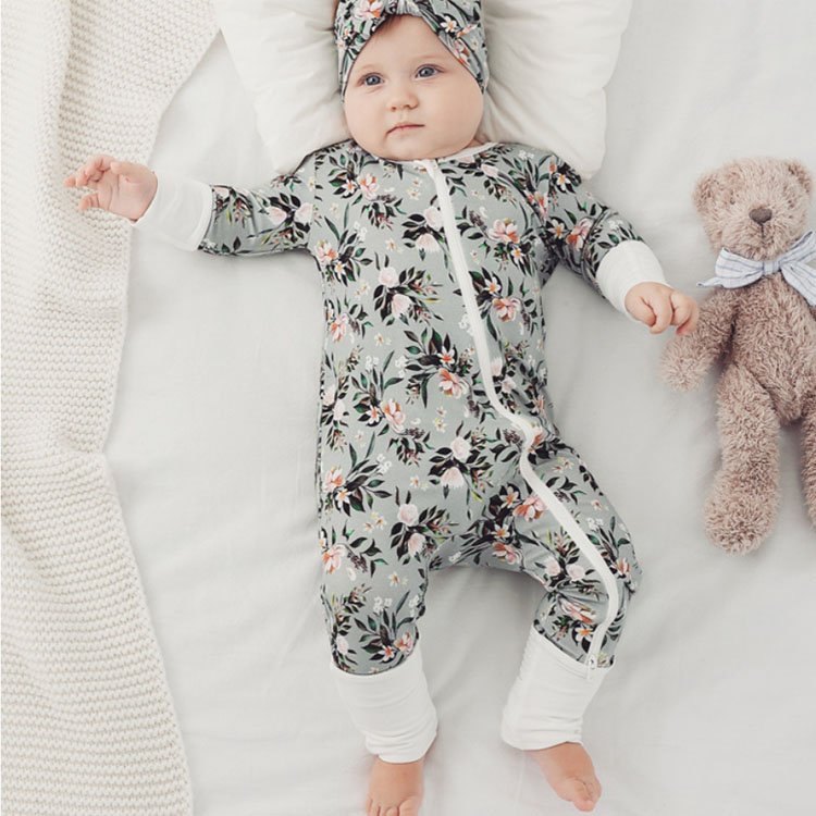 Custom Pattern Logo Unisex Bamboo Fiber Baby Rompers Newborn Double Zipper Onesie Baby Rompers