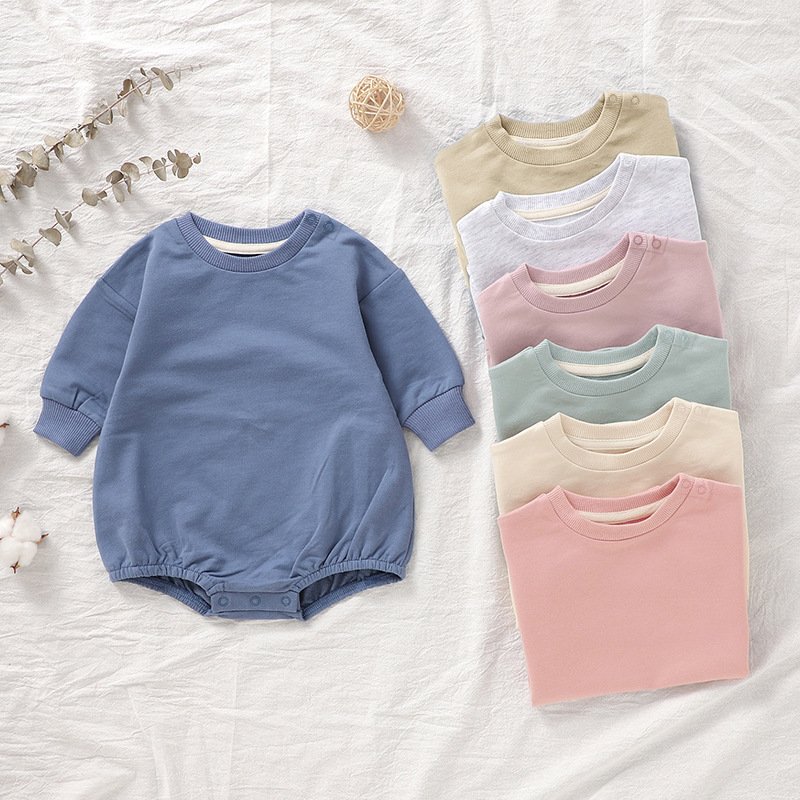 Spring custom solid color newborn baby bodysuits long sleeve 100% organic cotton baby romper